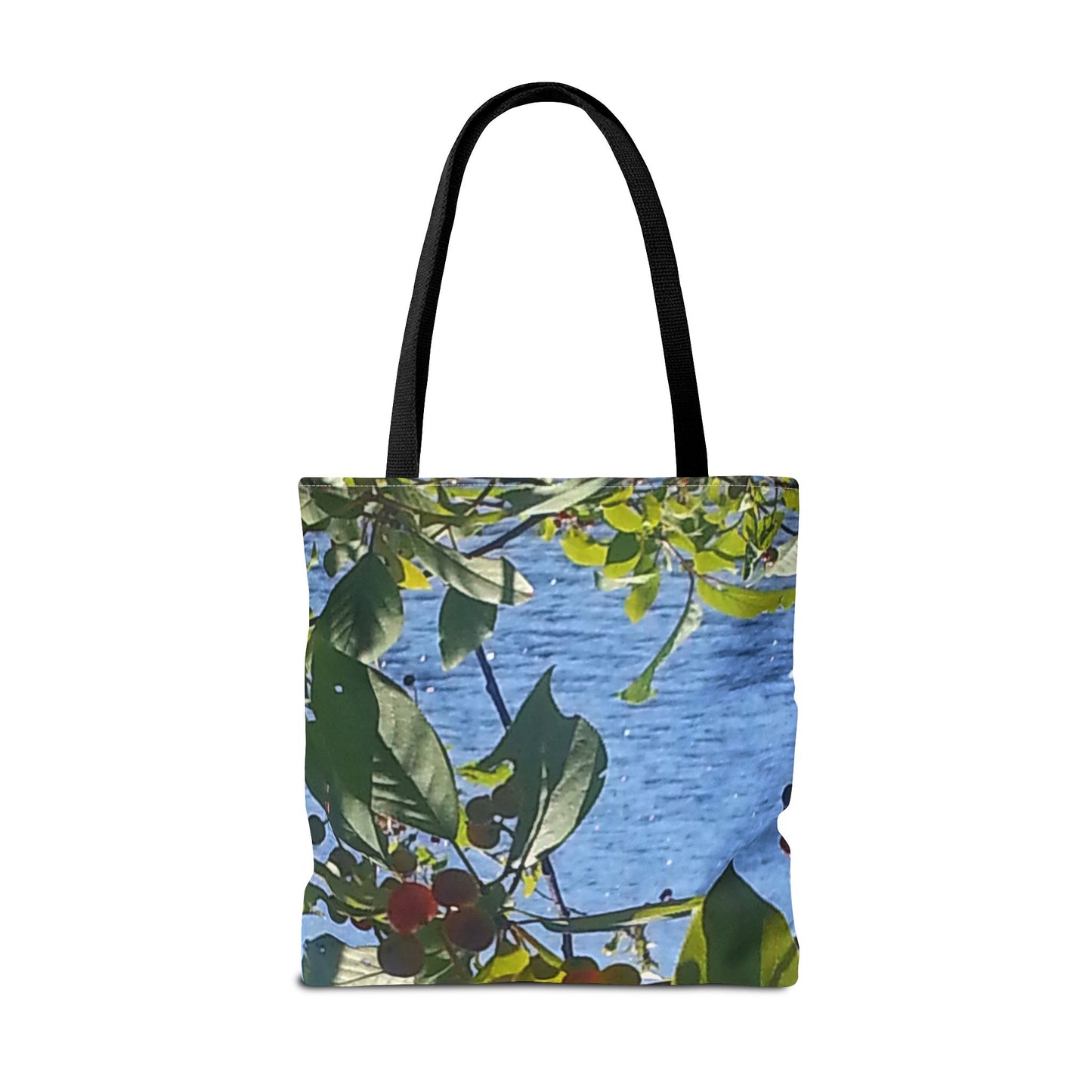 Nature-Inspired Tote Bag | #originalphotograph of a lakeview through berry branch