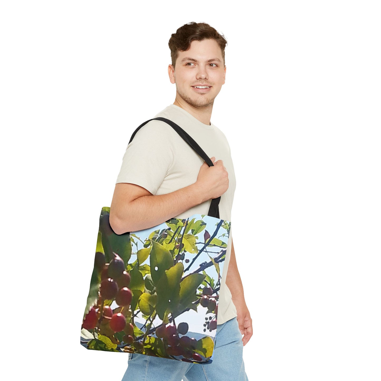 Nature-Inspired Tote Bag | #originalphotograph of a lakeview through berry branch