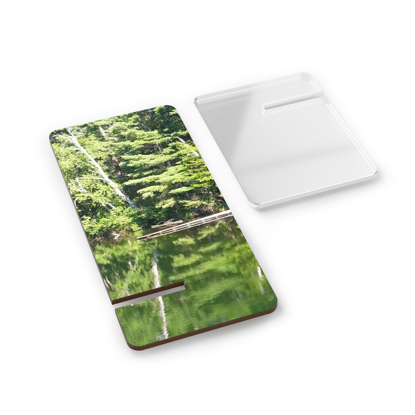 Nature-Inspired Mobile Display Stand with #originalphotograph of Serene Lake Reflection