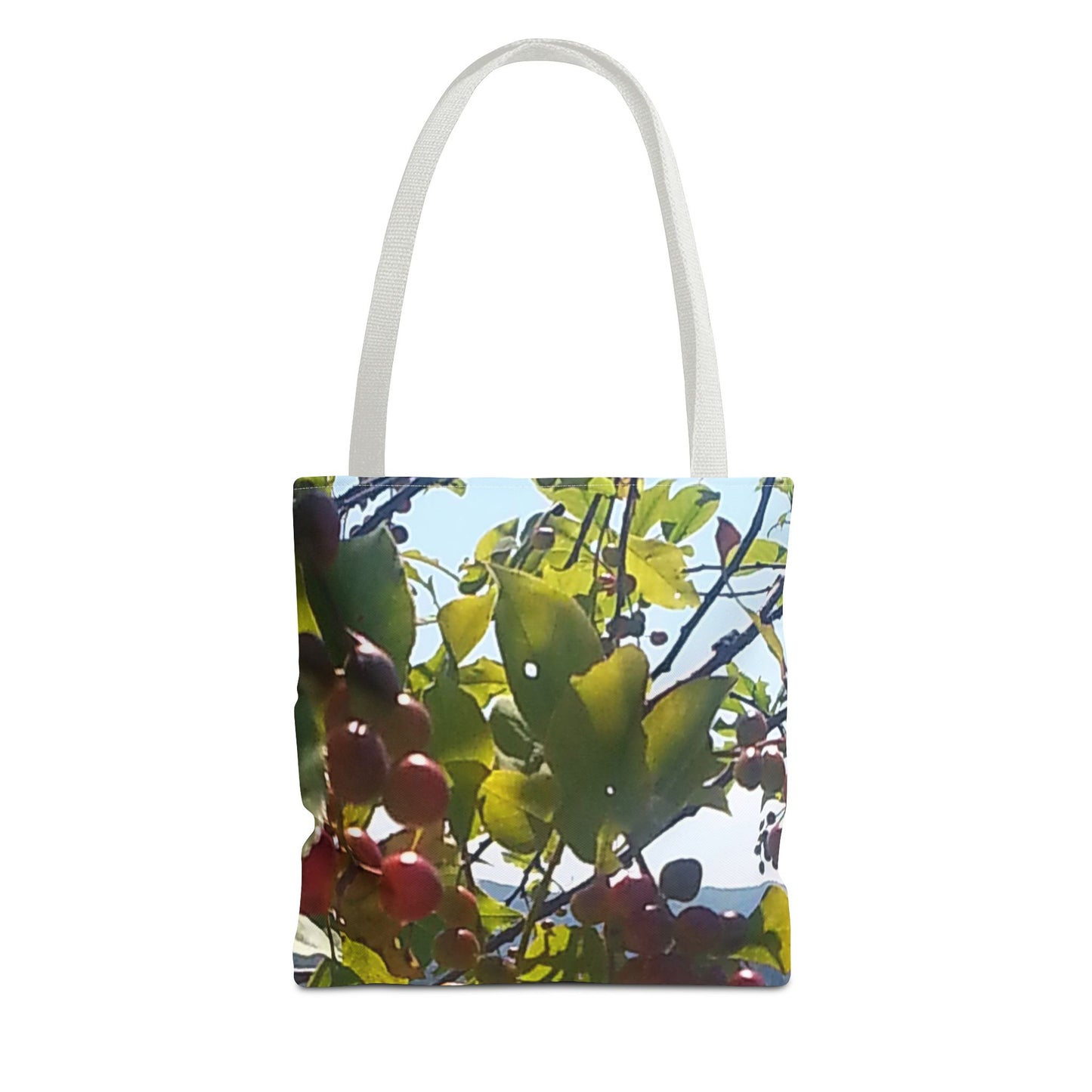 Nature-Inspired Tote Bag | #originalphotograph of a lakeview through berry branch