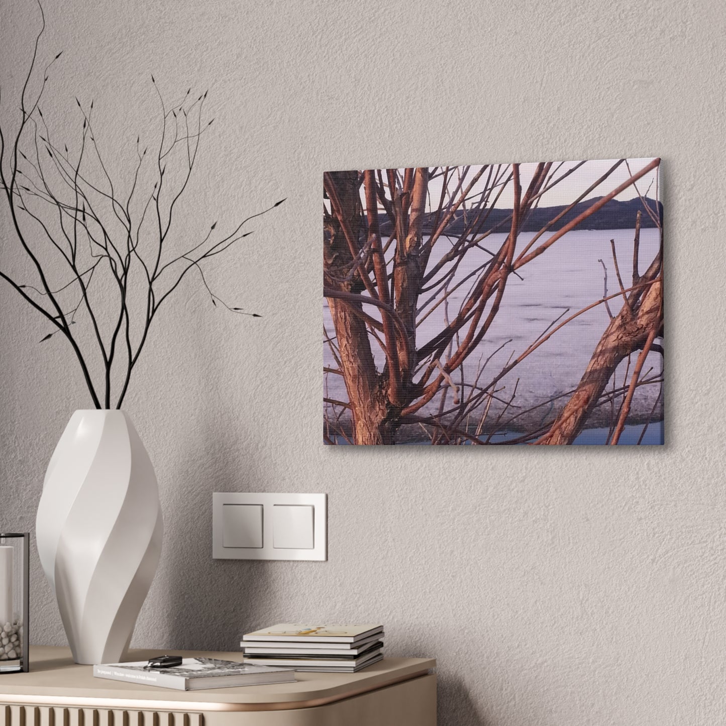 Nature-Inspired Canvases from an #originalphotograph of a Serene Lakeview with Bare Trees - 0.75" Stretched Nature Wall Decor