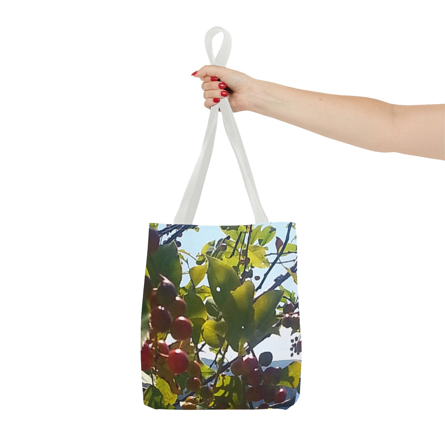 Nature-Inspired Tote Bag | #originalphotograph of a lakeview through berry branch