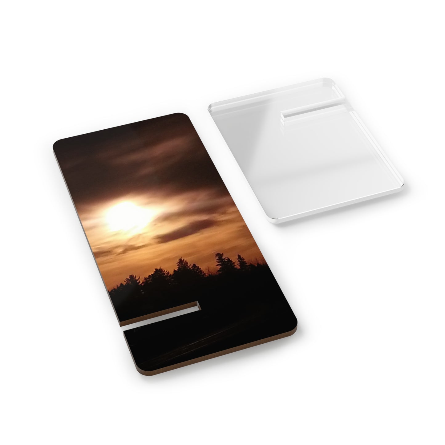 Nature-Inspired Mobile Display Stand with #originalphotograph of an intense sunset