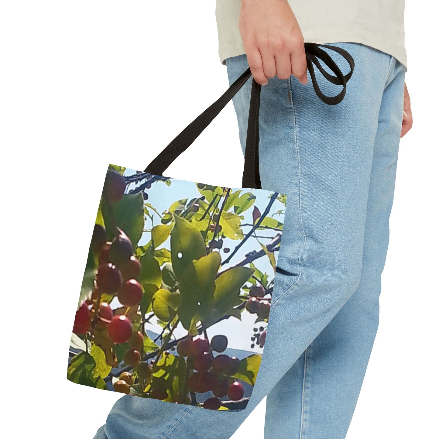 Nature-Inspired Tote Bag | #originalphotograph of a lakeview through berry branch