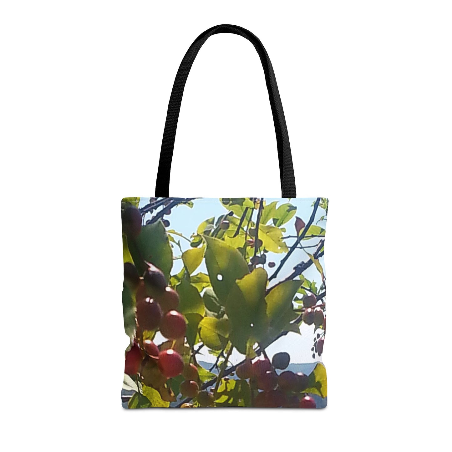 Nature-Inspired Tote Bag | #originalphotograph of a lakeview through berry branch