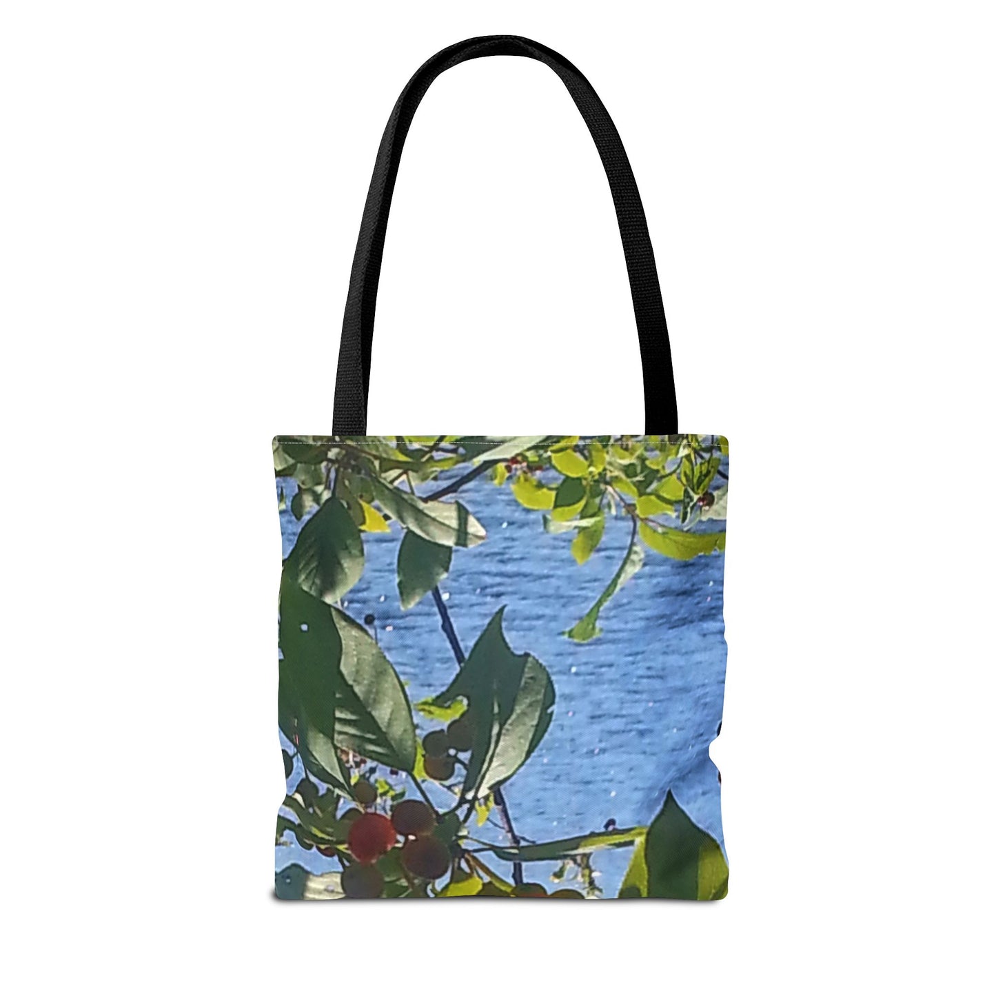 Nature-Inspired Tote Bag | #originalphotograph of a lakeview through berry branch