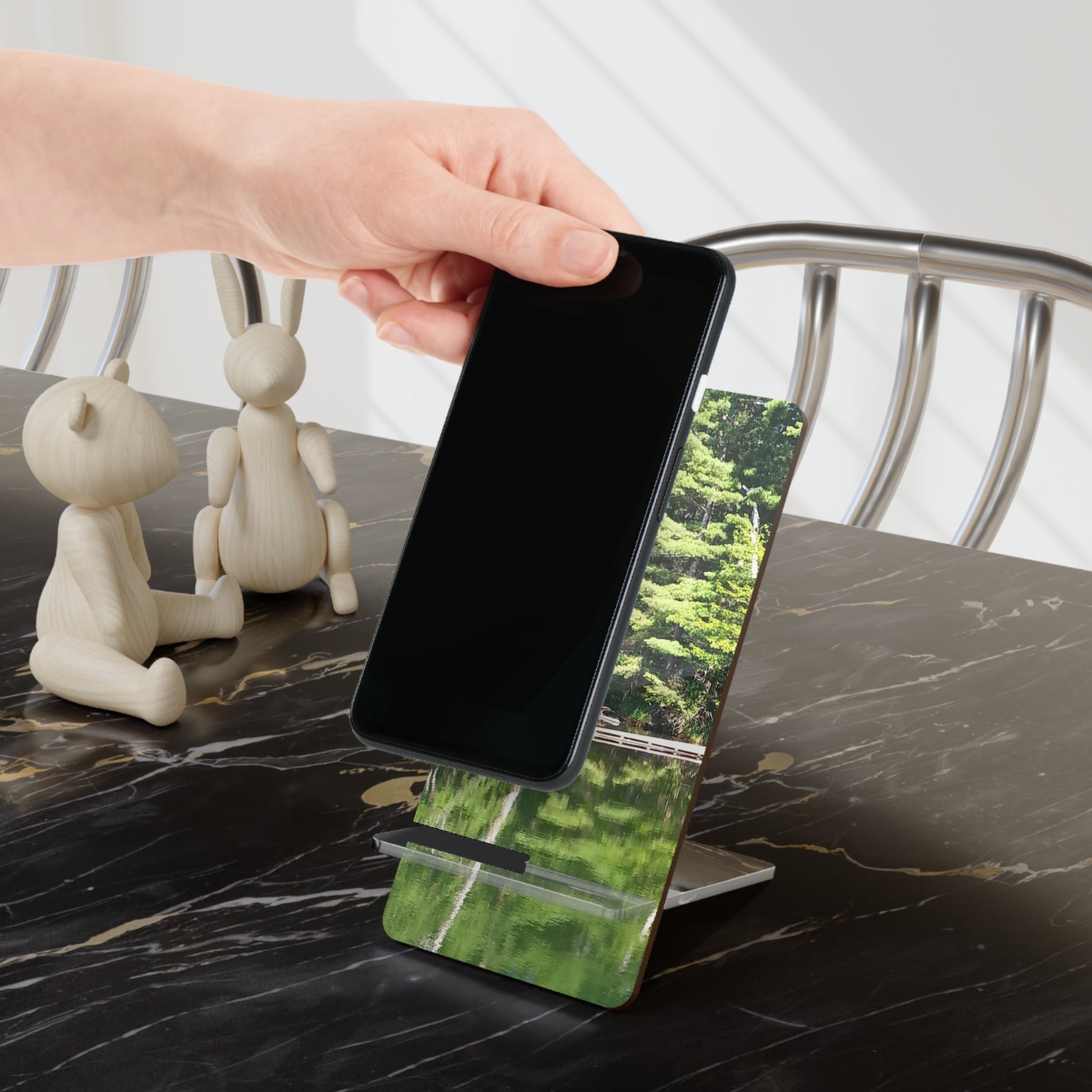 Liquid Mirror | Green Lake Reflection Phone Stand | The Nurture Collection