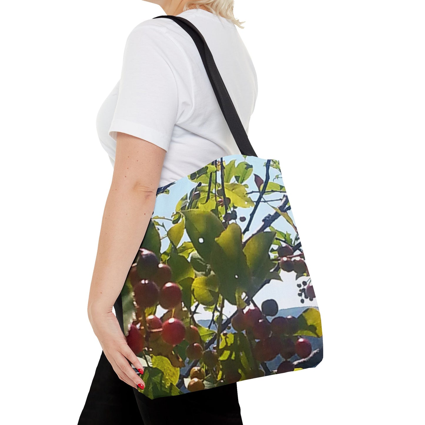 Nature-Inspired Tote Bag | #originalphotograph of a lakeview through berry branch