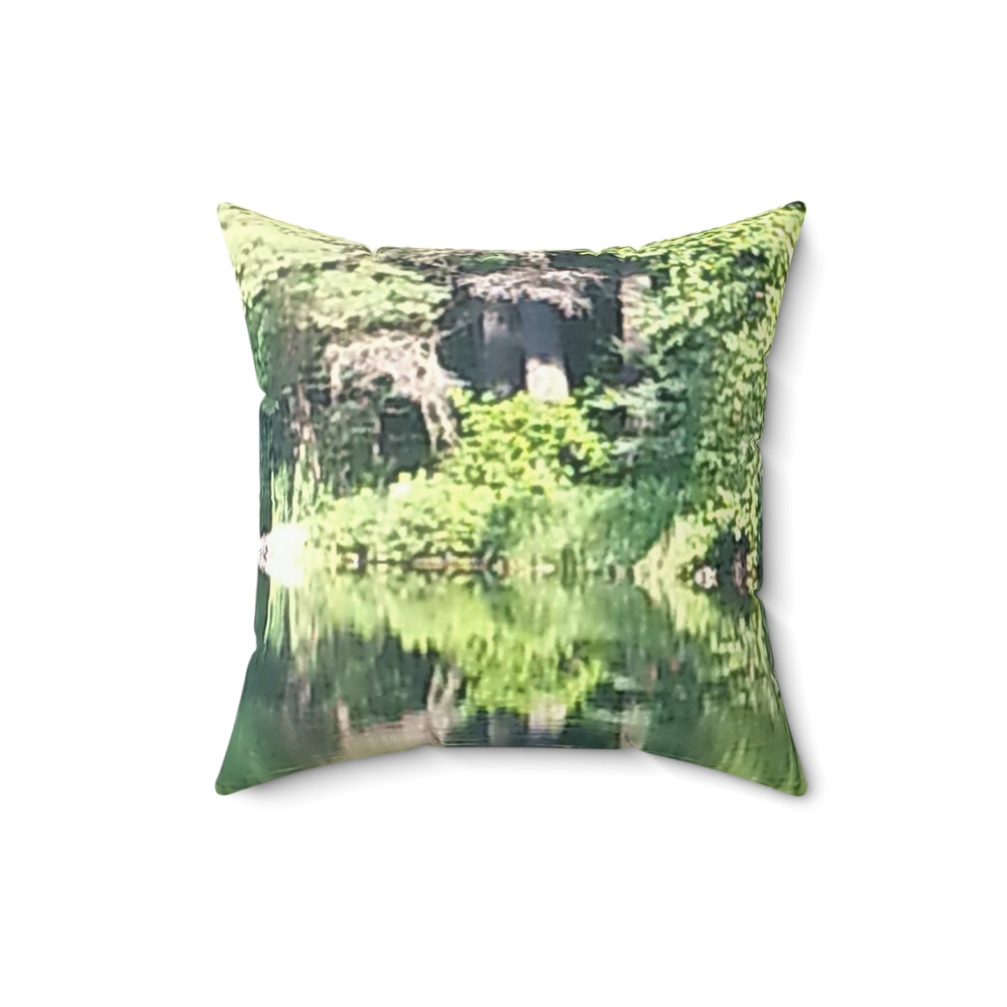 Nature-Inspired Decorative Square Pillow - #originalphotograph of serene lake reflection