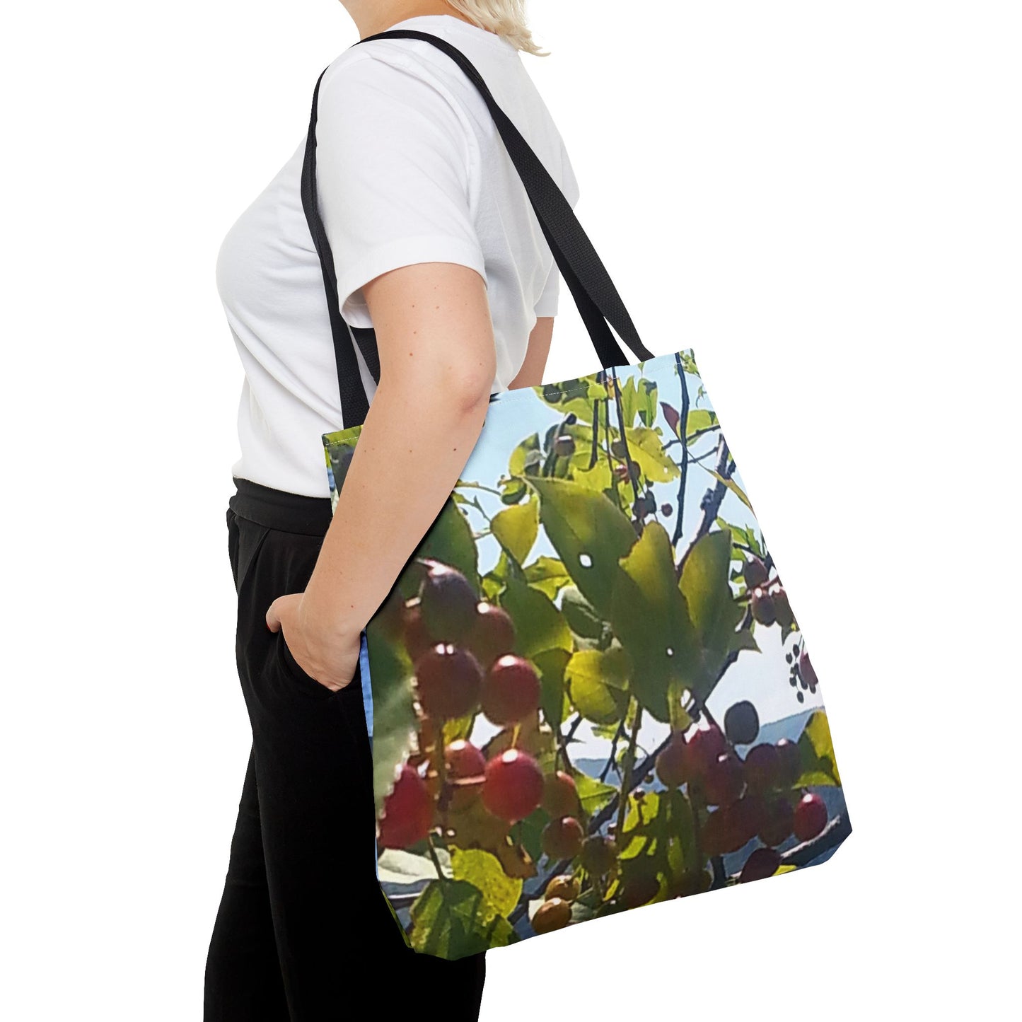 Nature-Inspired Tote Bag | #originalphotograph of a lakeview through berry branch
