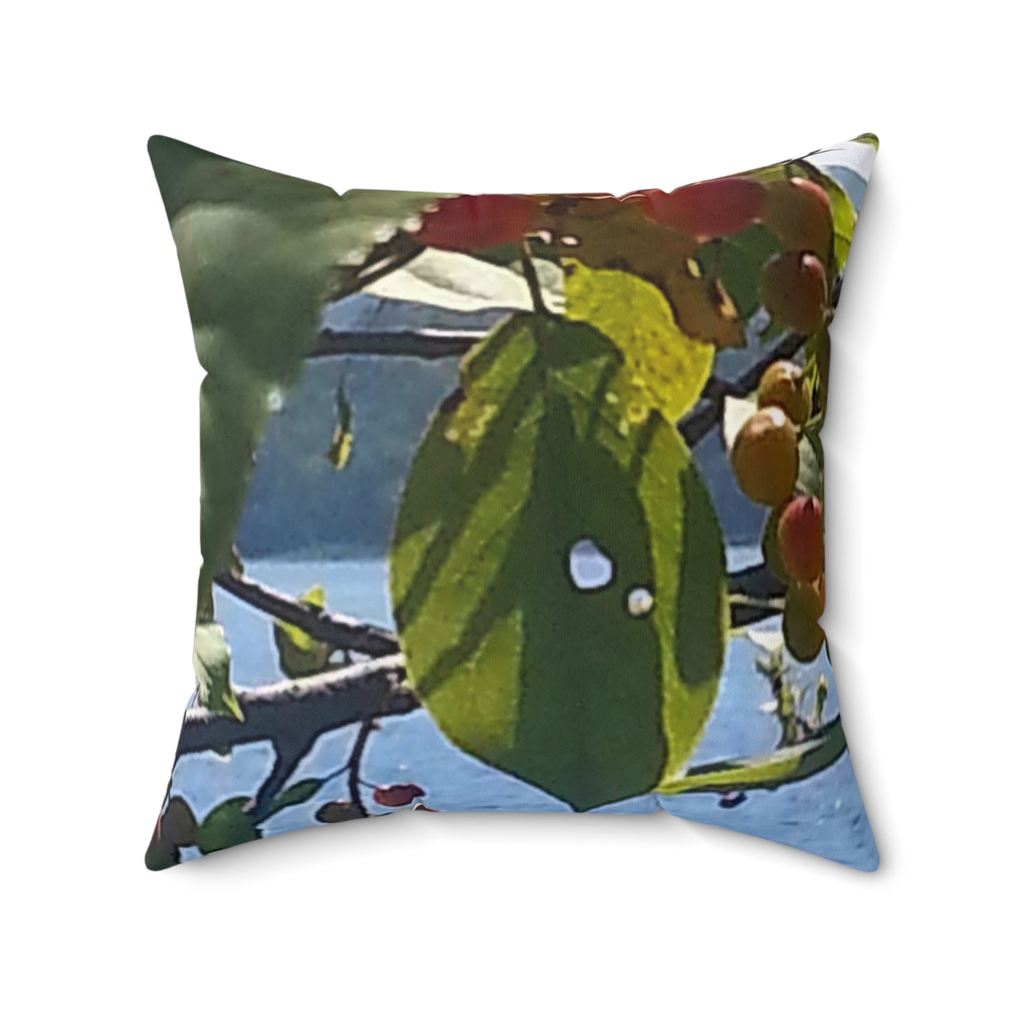 Nature-Inspired Decorative Square Pillow - #originalphotograph of Leaf and Berry