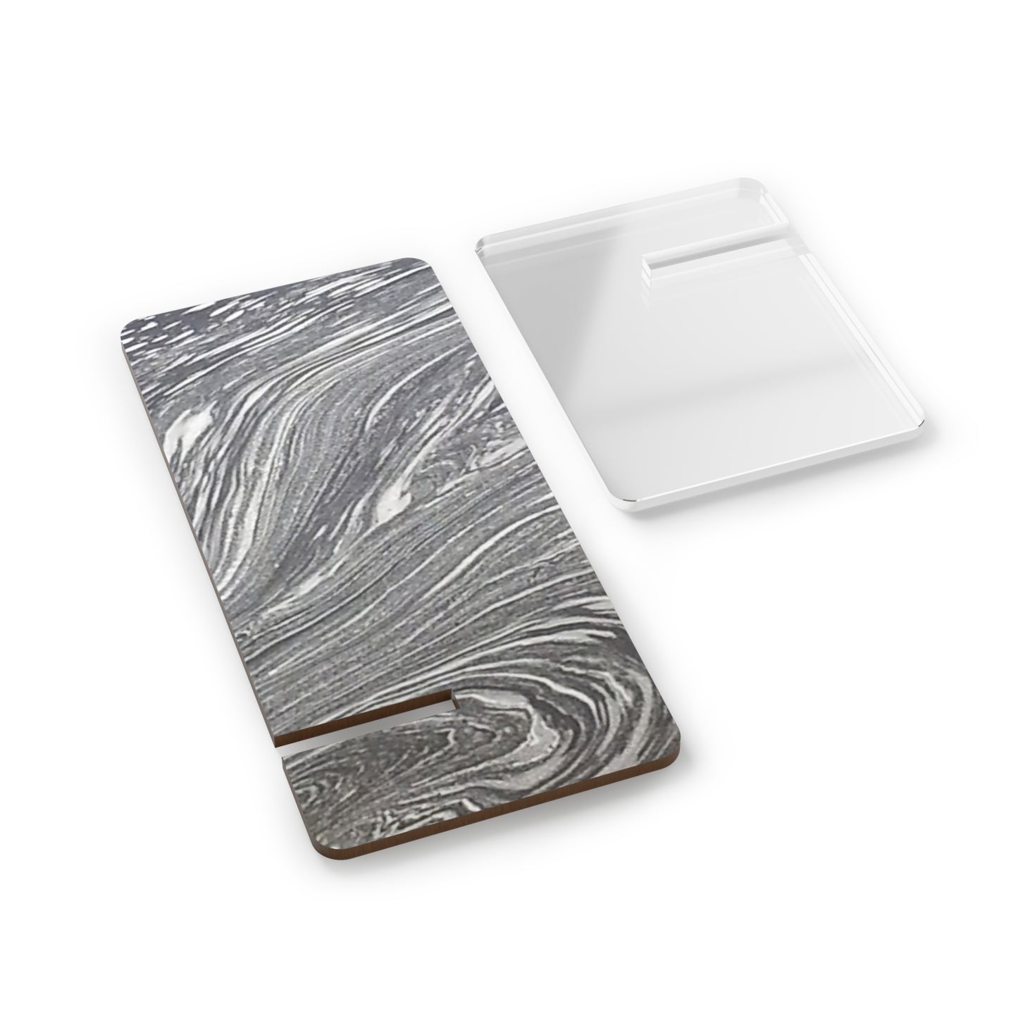Nature-Inspired Mobile Display Stand with #originalphotograph of marble-like swirls on a lake