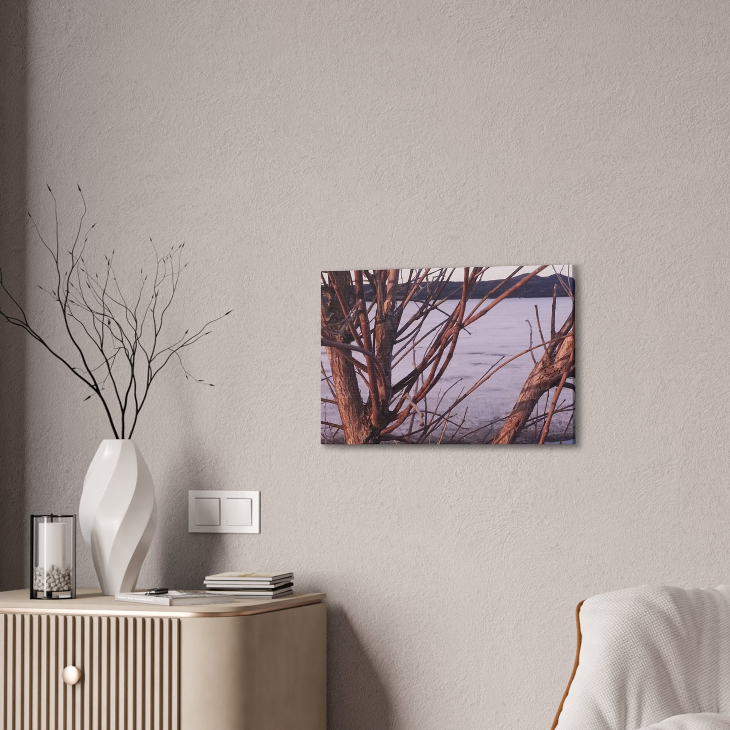 Nature-Inspired Canvases from an #originalphotograph of a Serene Lakeview with Bare Trees - 0.75" Stretched Nature Wall Decor