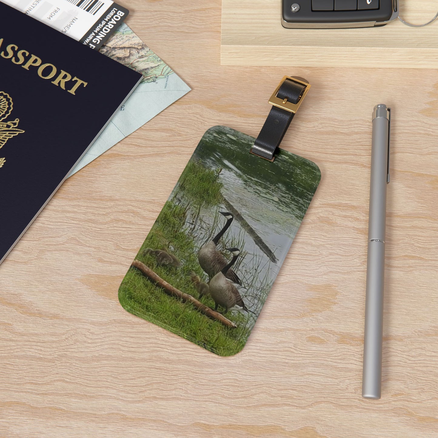 Nature-Inspired Luggage Tag with #originalphotograph of Canadian Geese Family