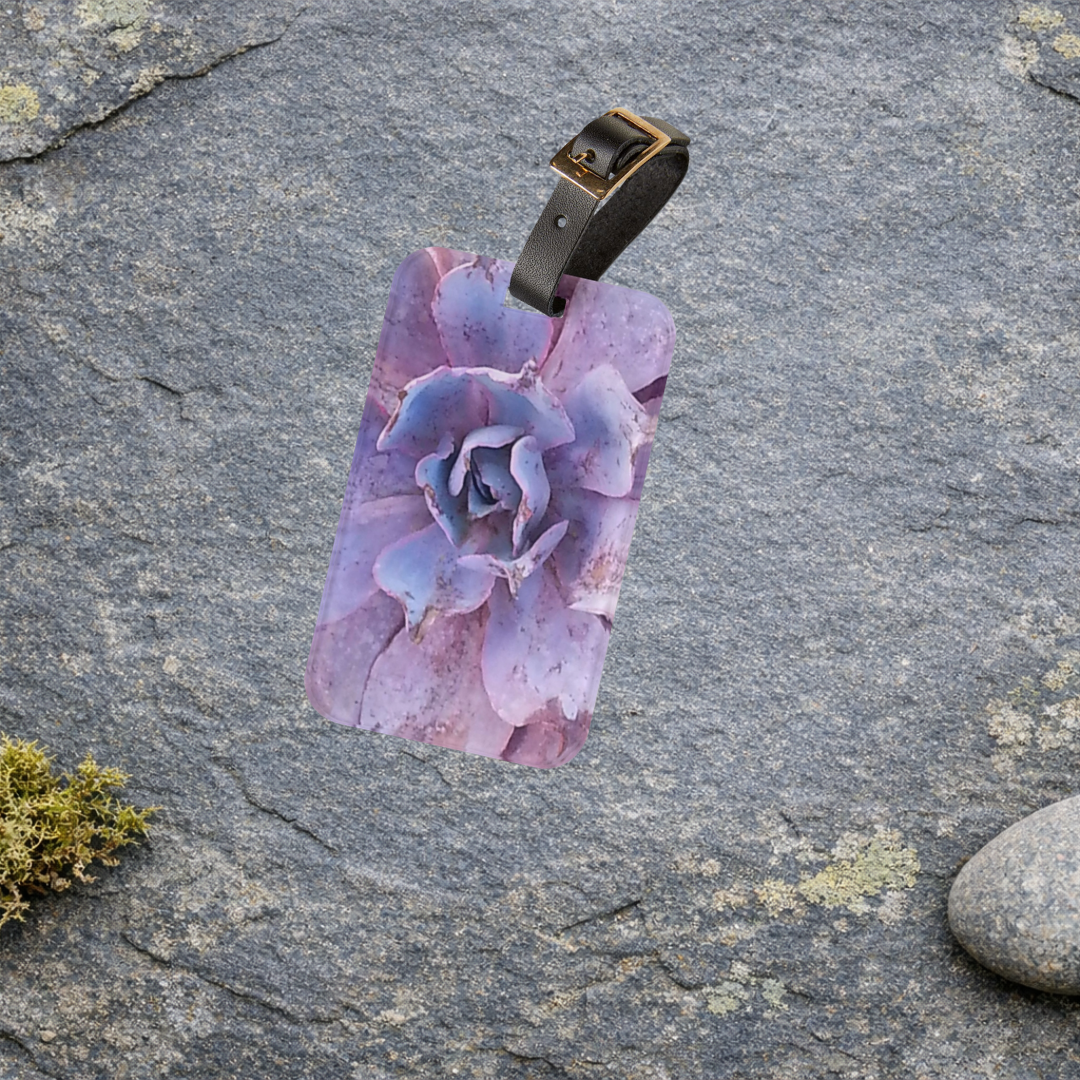 Drought Grace | Purple Succulent Botanical Luggage Tag | The Rooted Collection