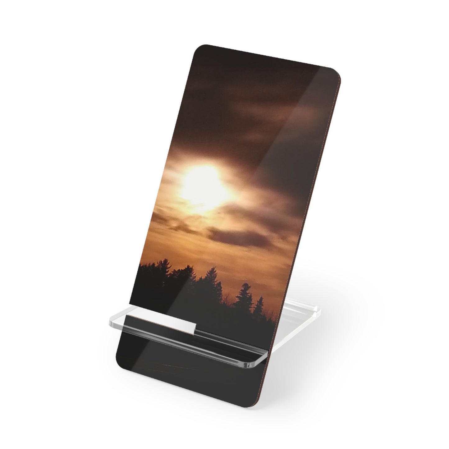 Nature-Inspired Mobile Display Stand with #originalphotograph of an intense sunset