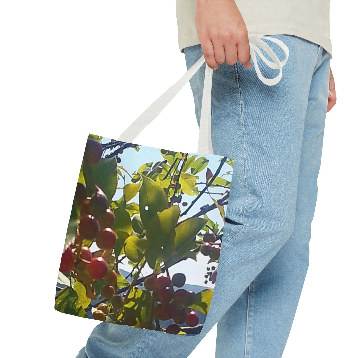 Nature-Inspired Tote Bag | #originalphotograph of a lakeview through berry branch