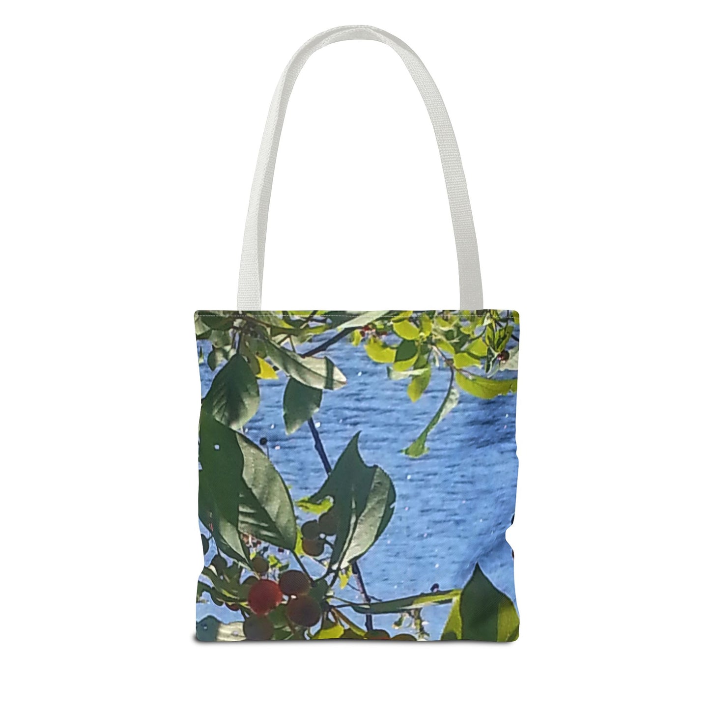 Nature-Inspired Tote Bag | #originalphotograph of a lakeview through berry branch