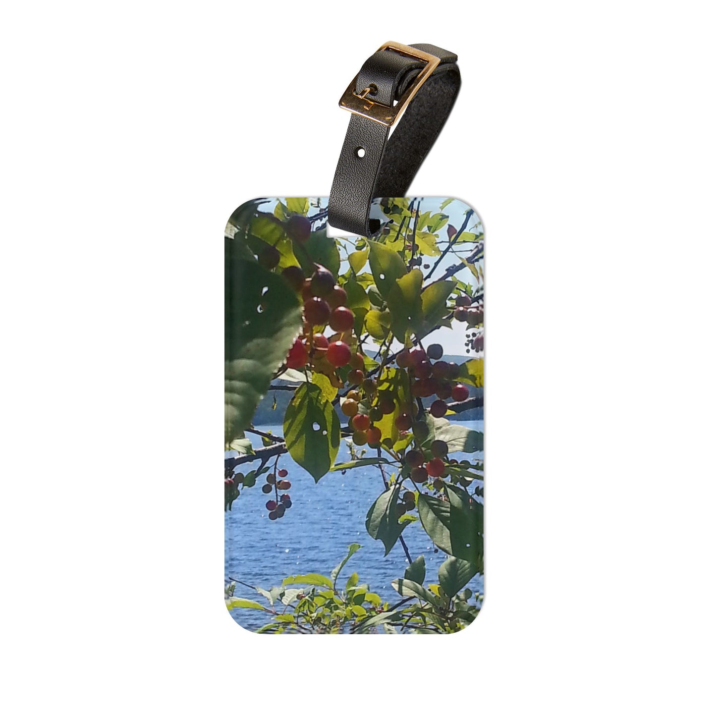 Nature-Inspired Luggage Tag with #originalphotograph of Berries and Lake
