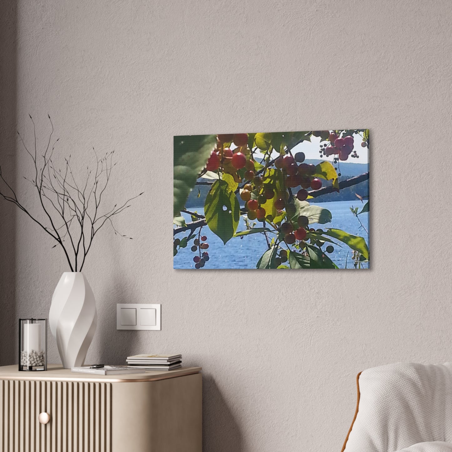 Nature-Inspired Canvases from an #originalphotograph of a Scenic Berry Branch - 0.75" Stretched Nature Wall Decor