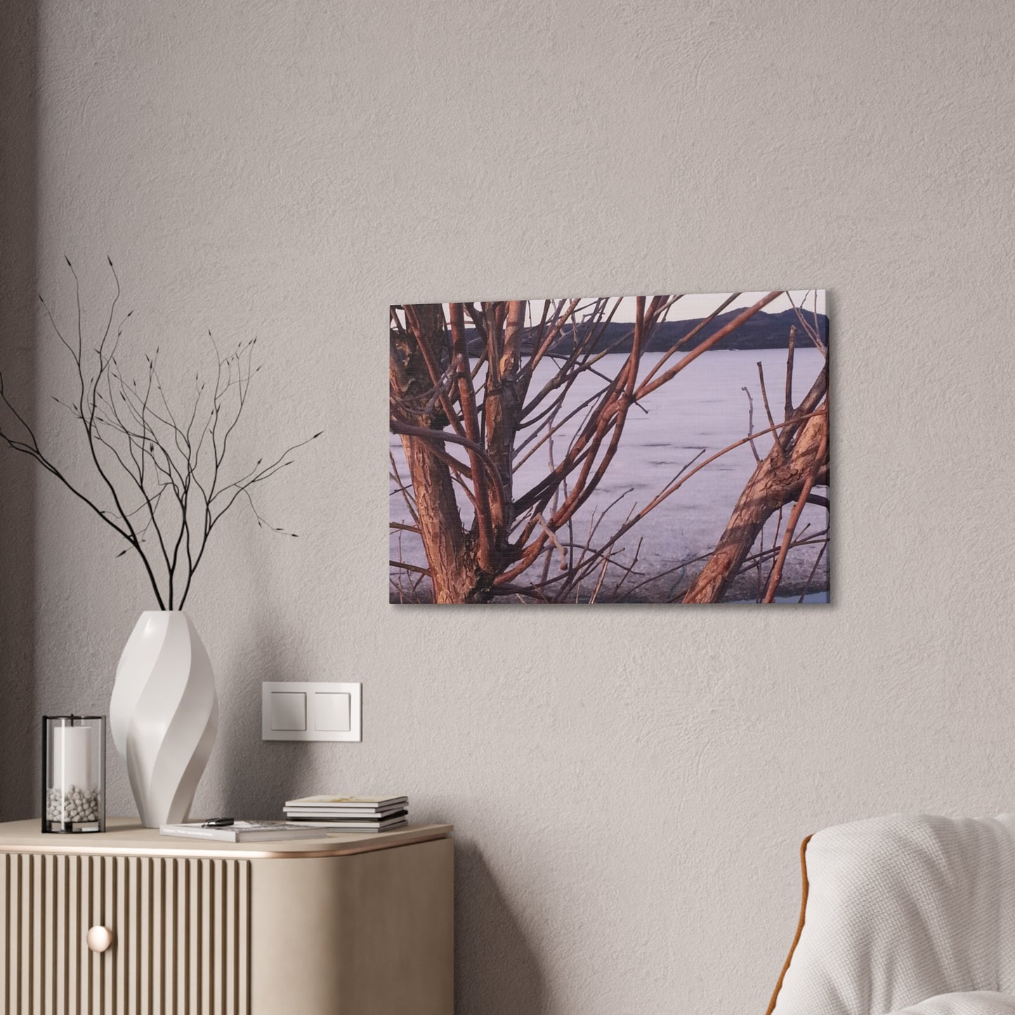 Nature-Inspired Canvases from an #originalphotograph of a Serene Lakeview with Bare Trees - 0.75" Stretched Nature Wall Decor