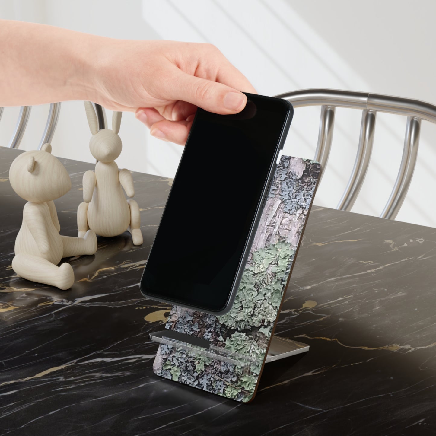 Nature-Inspired Mobile Display Stand with #originalphotograph of Bark on a Tree