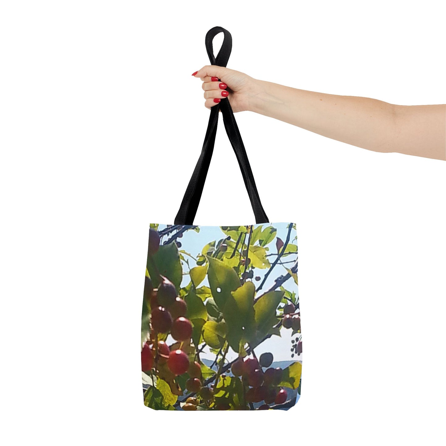 Nature-Inspired Tote Bag | #originalphotograph of a lakeview through berry branch