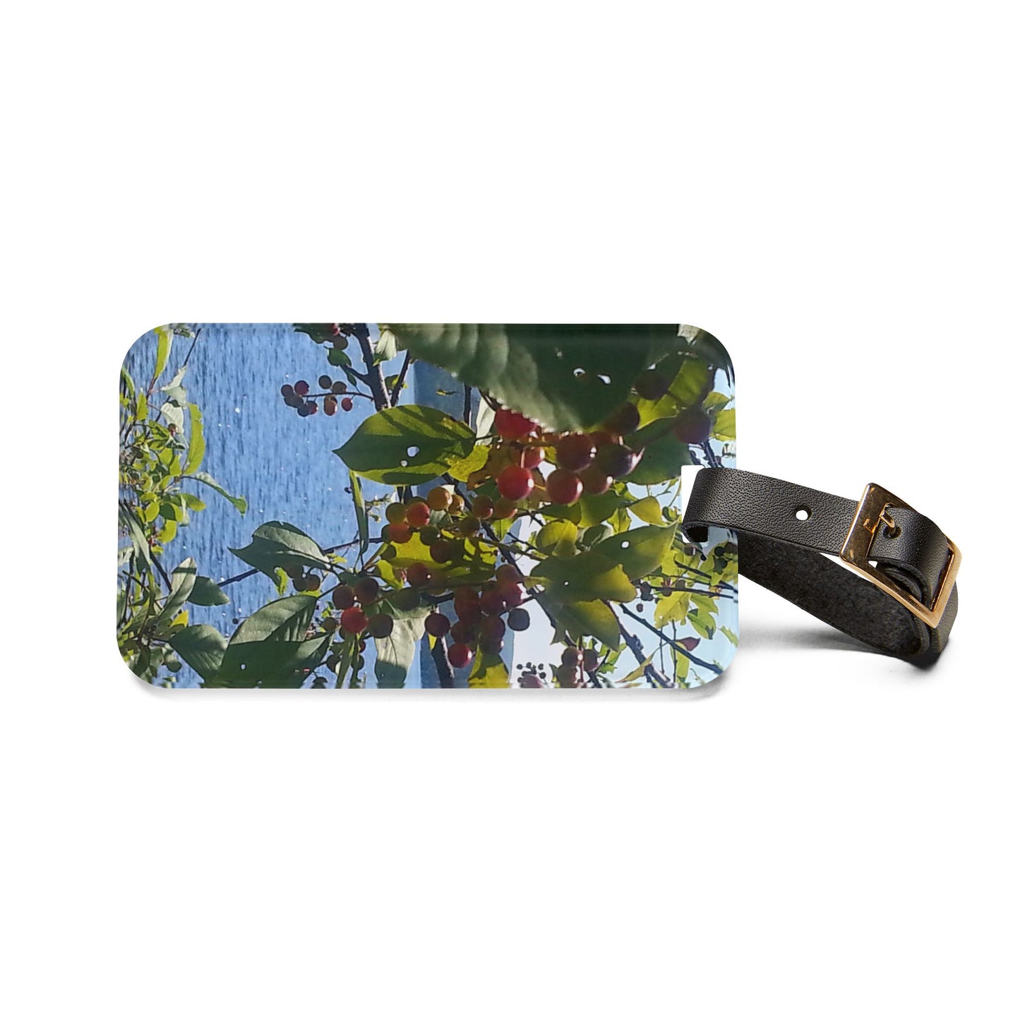 Nature-Inspired Luggage Tag with #originalphotograph of Berries and Lake
