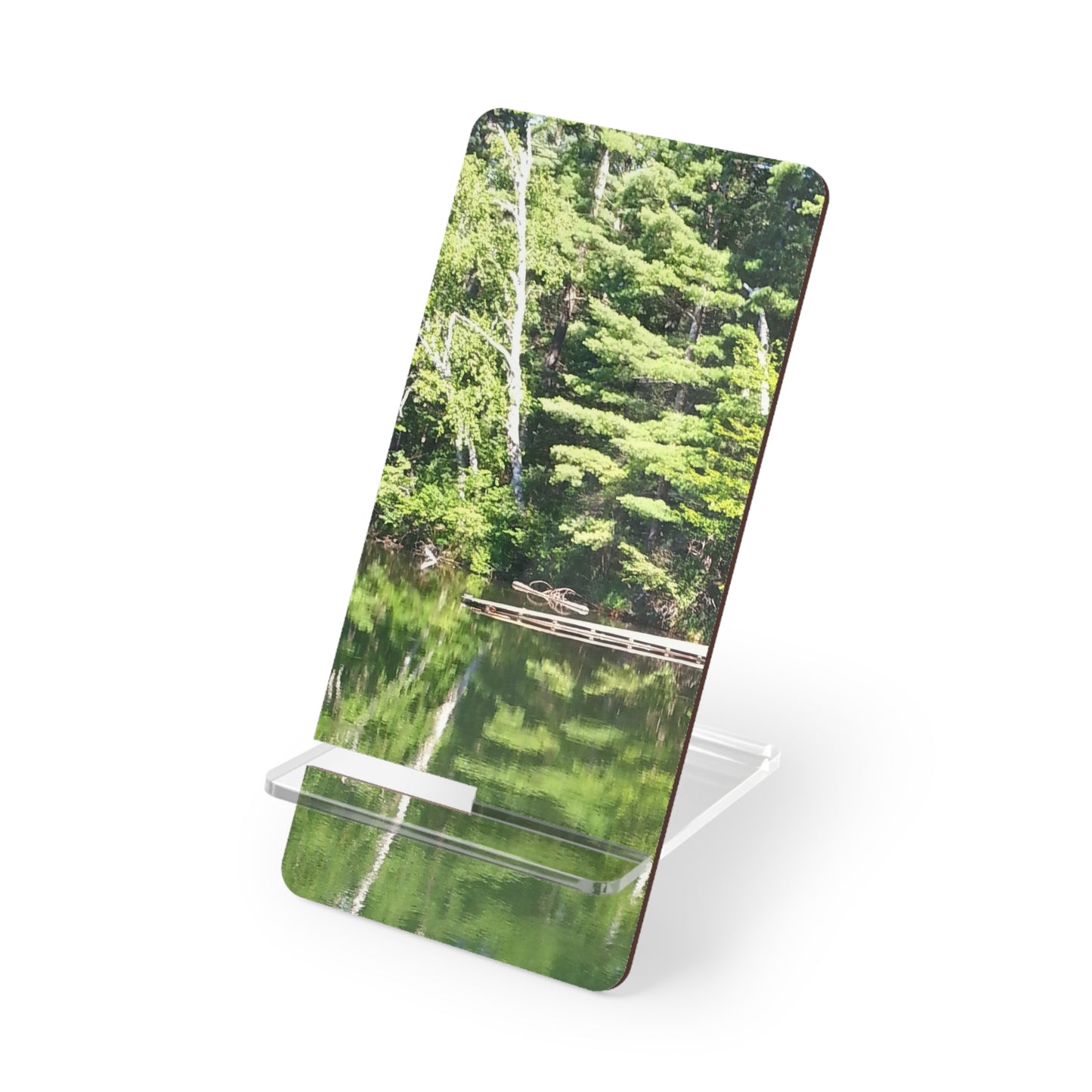 Nature-Inspired Mobile Display Stand with #originalphotograph of Serene Lake Reflection