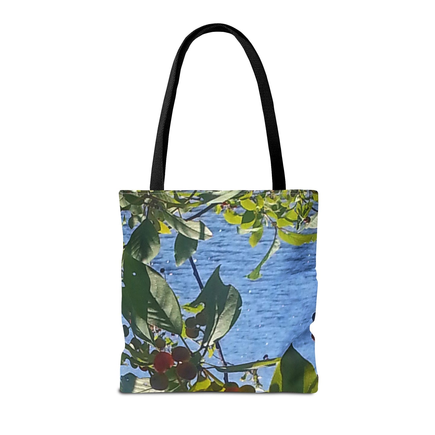 Nature-Inspired Tote Bag | #originalphotograph of a lakeview through berry branch