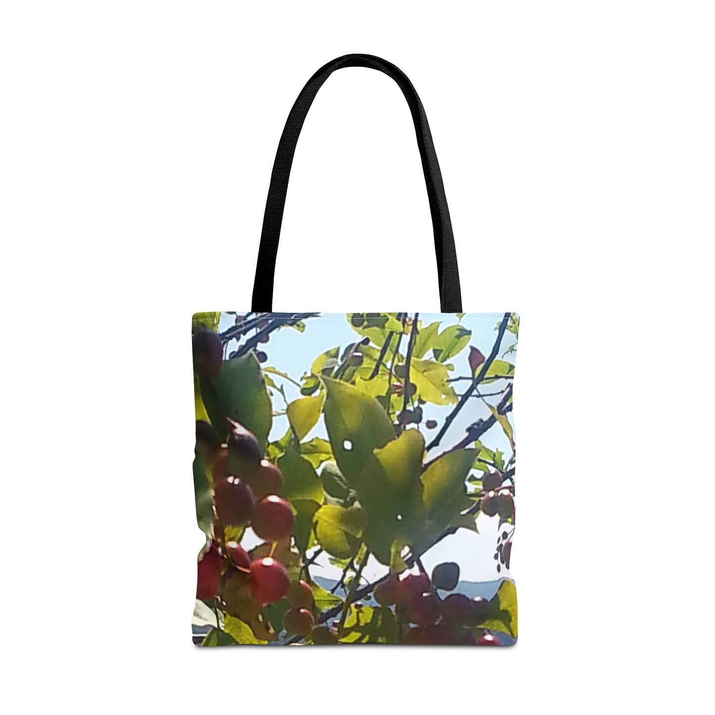 Nature-Inspired Tote Bag | #originalphotograph of a lakeview through berry branch