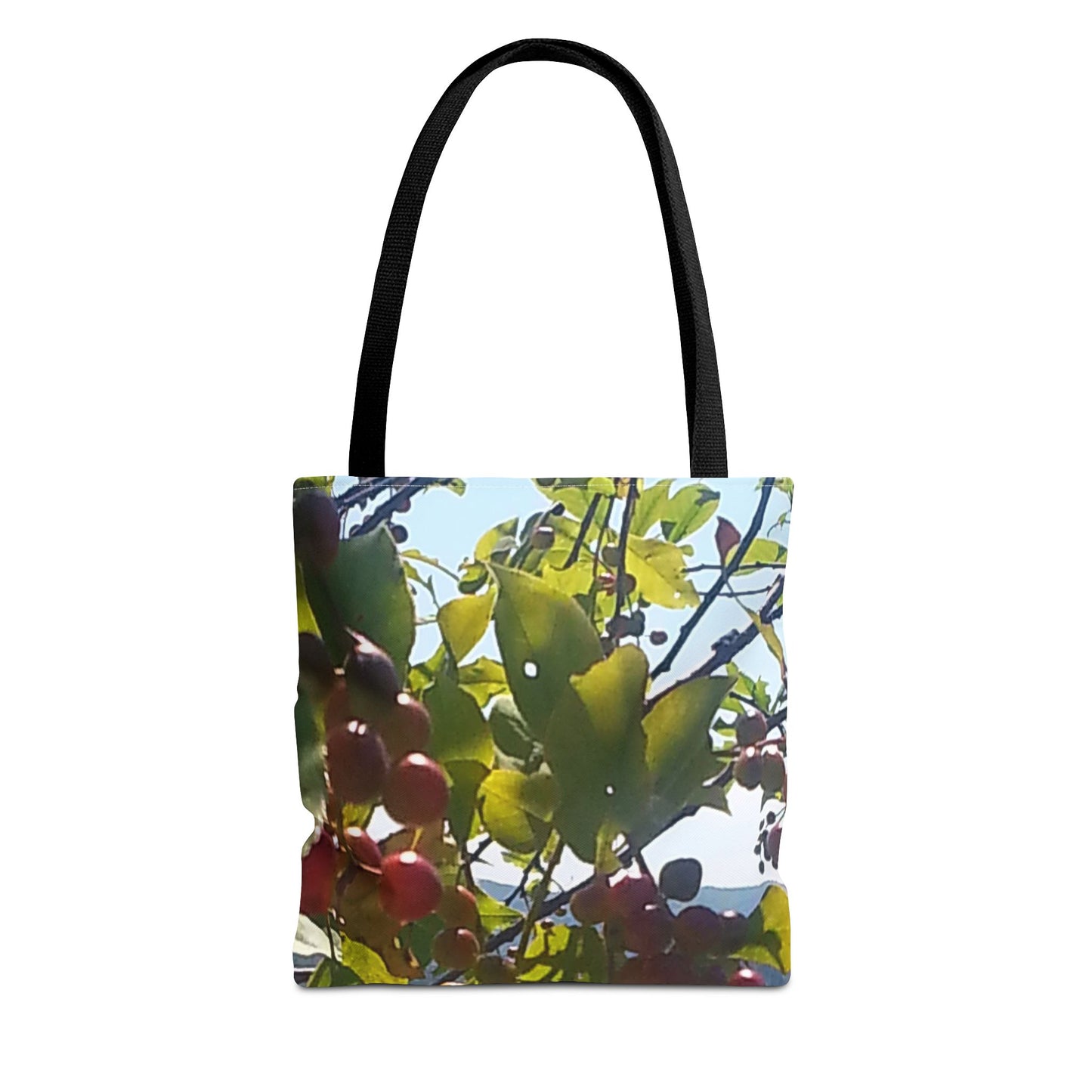 Nature-Inspired Tote Bag | #originalphotograph of a lakeview through berry branch