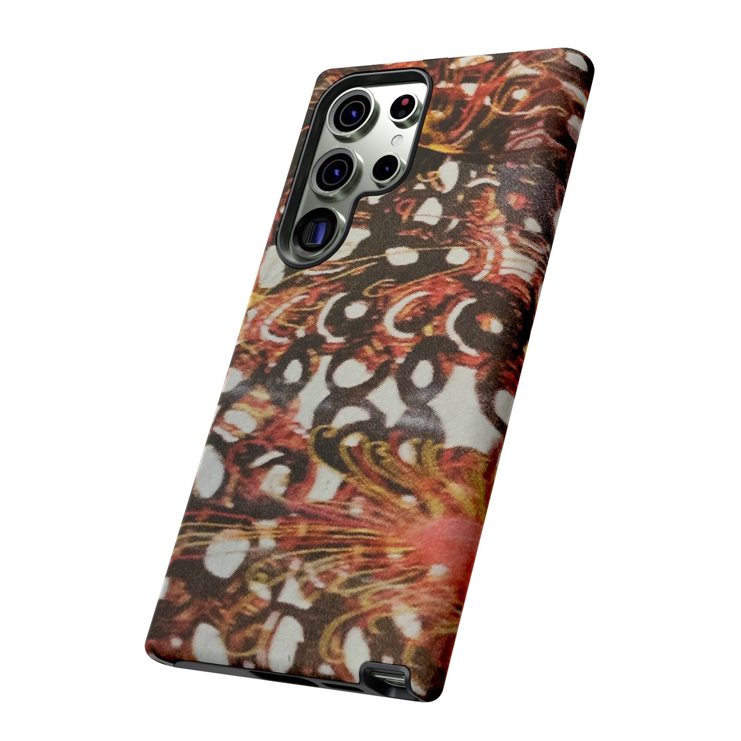 Phone Case - Textile Red Peacock-Like Design