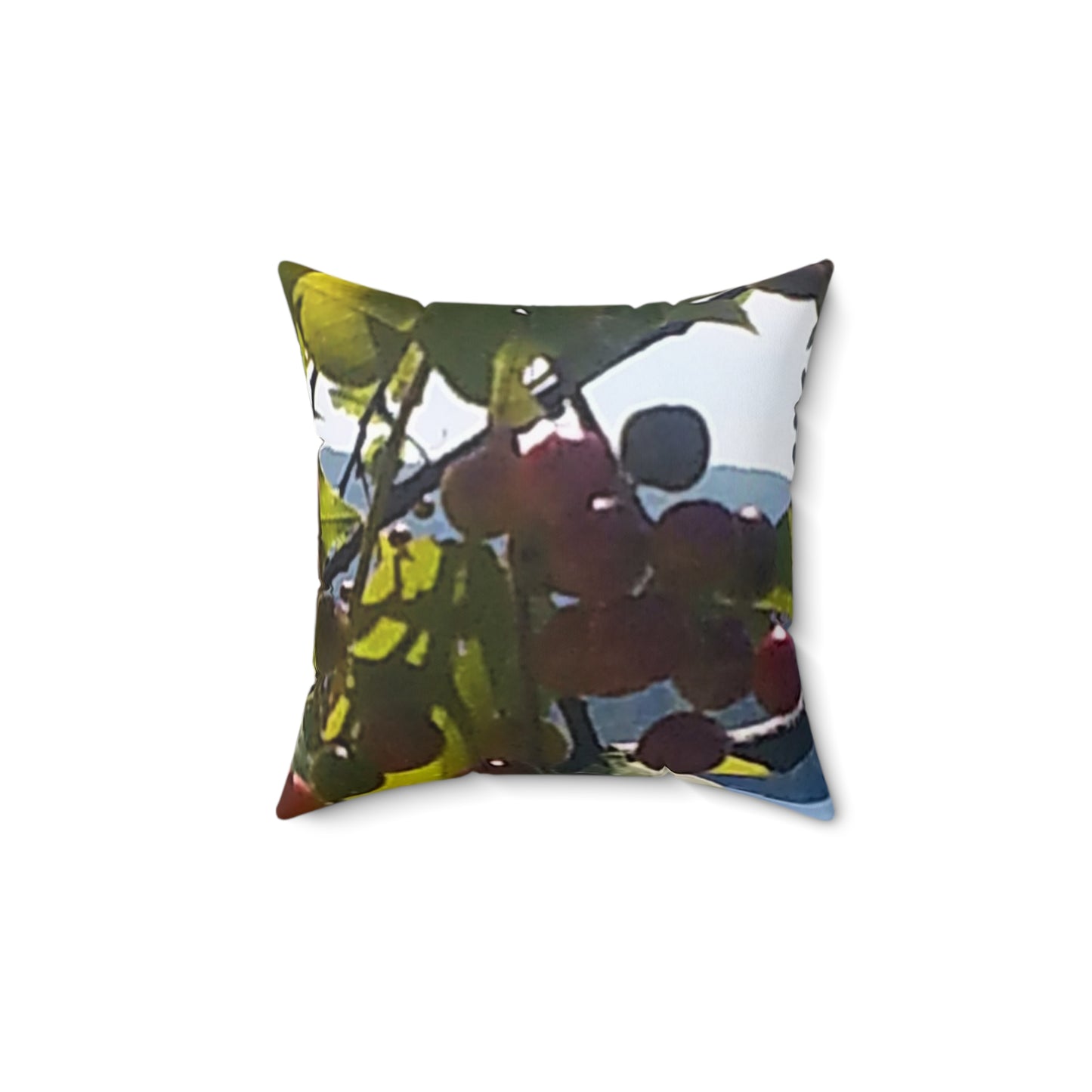 Nature-Inspired Spun Polyester Square Pillow - Leaf and Berry Design