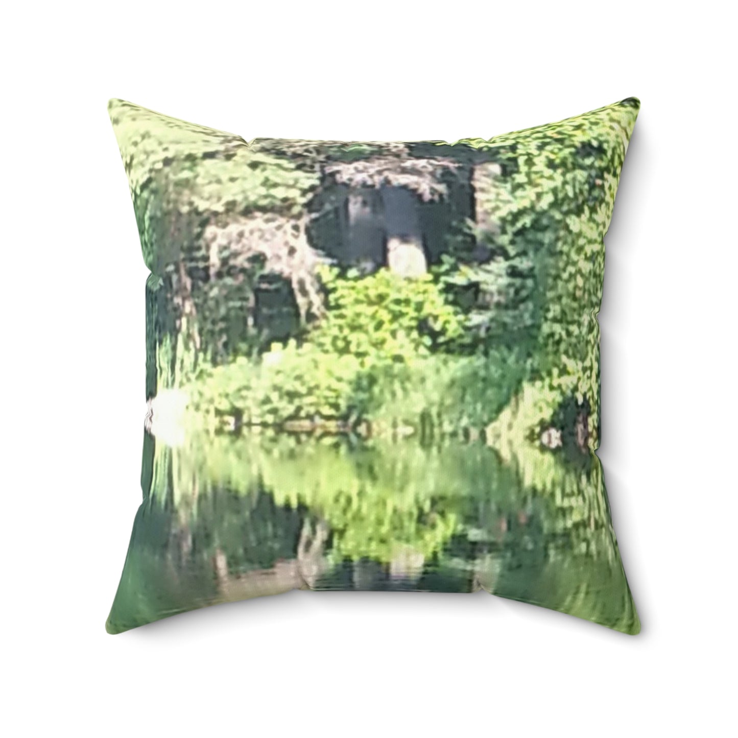 Nature-Inspired Decorative Square Pillow - #originalphotograph of serene lake reflection