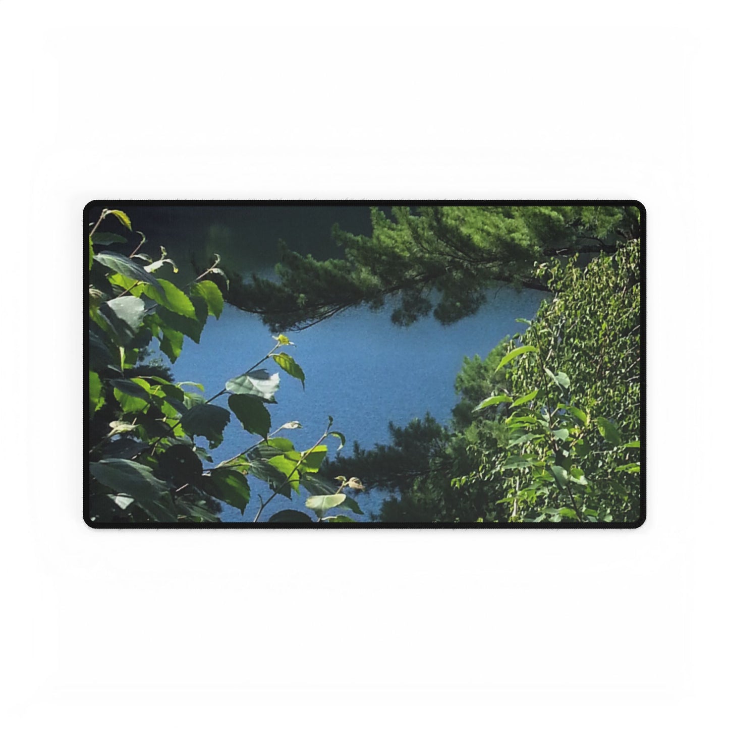 Computer Desk Mat -Nature-Inspired Lake View through Trees for Home Office