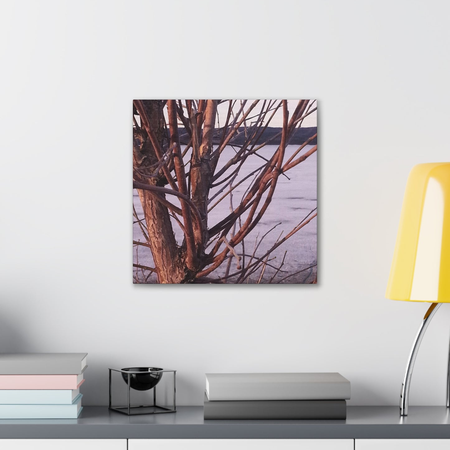 Canvas Wall Art - Nature-inspired - Serene Lake View with Bare Trees