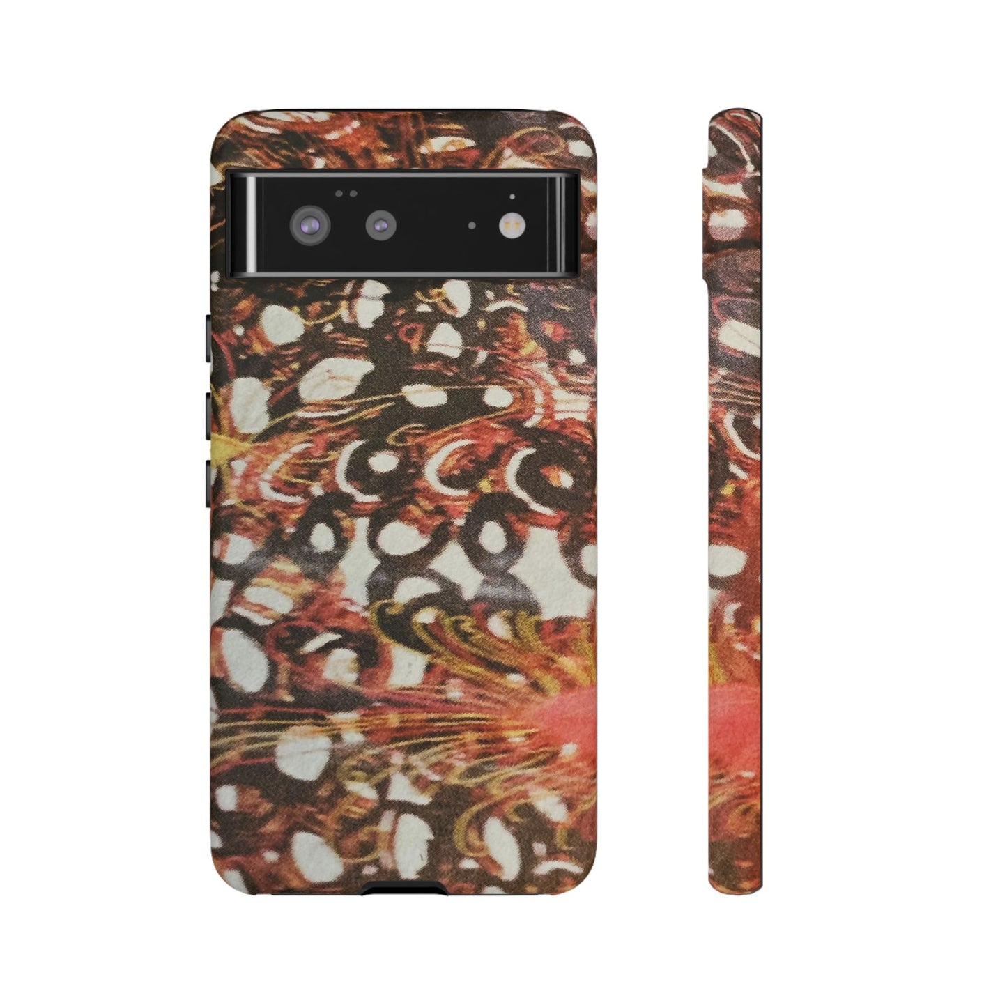 Phone Case - Textile Red Peacock-Like Design