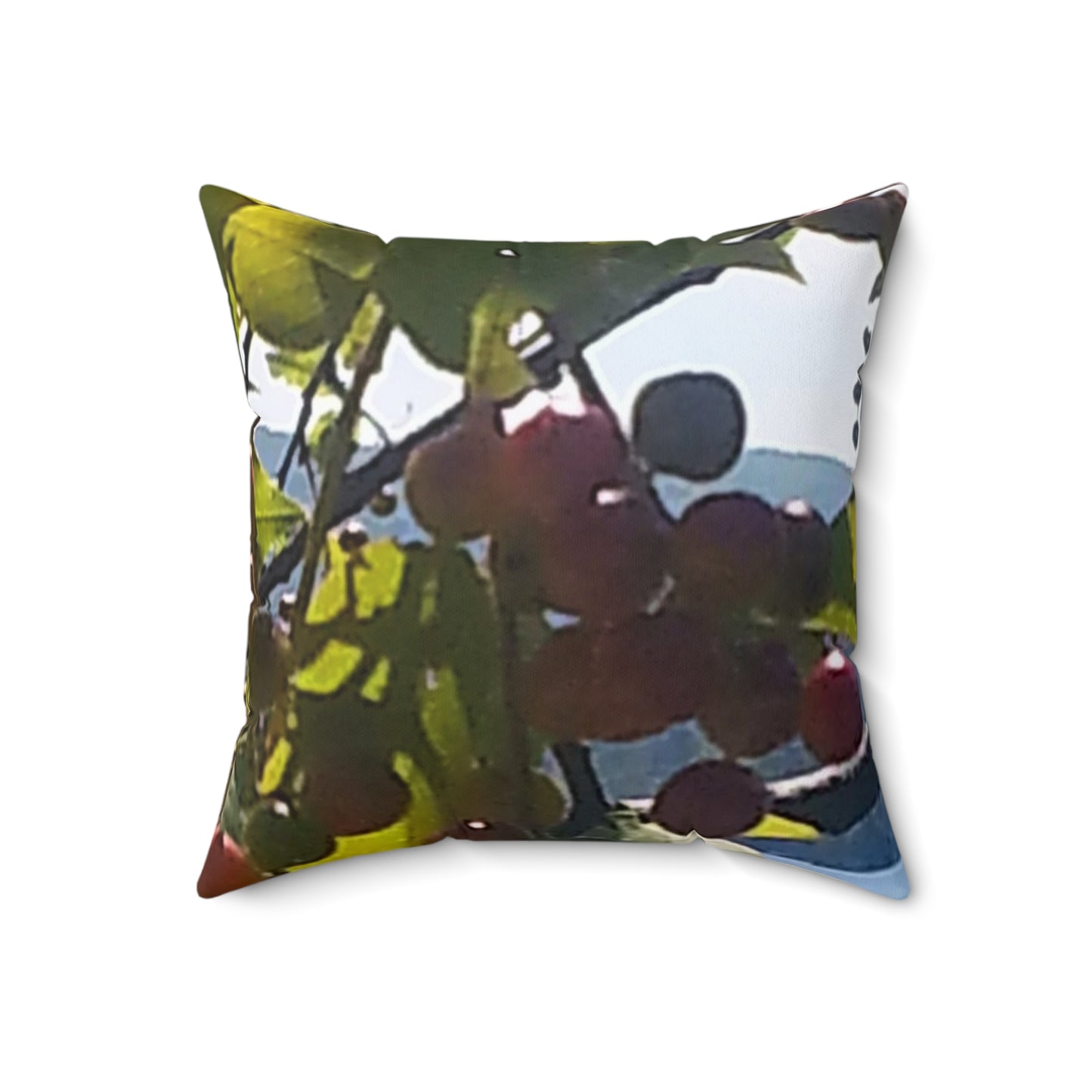 Nature-Inspired Spun Polyester Square Pillow - Leaf and Berry Design