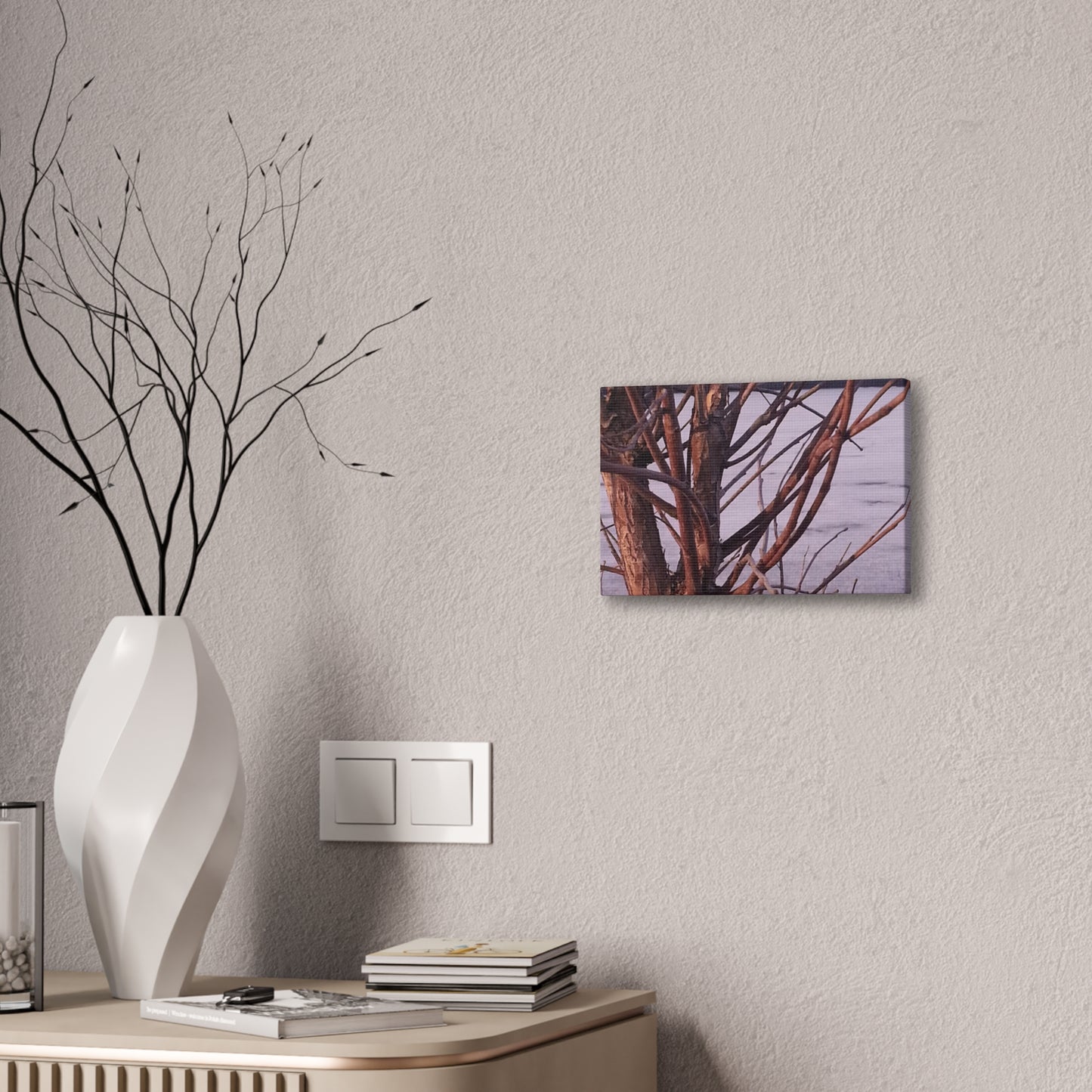 Canvas Wall Art - Nature-inspired - Serene Lake View with Bare Trees