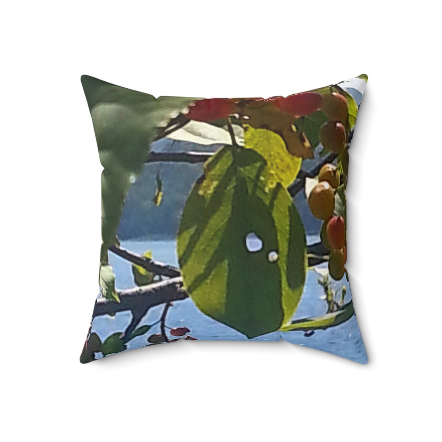 Nature-Inspired Decorative Square Pillow - #originalphotograph of Leaf and Berry