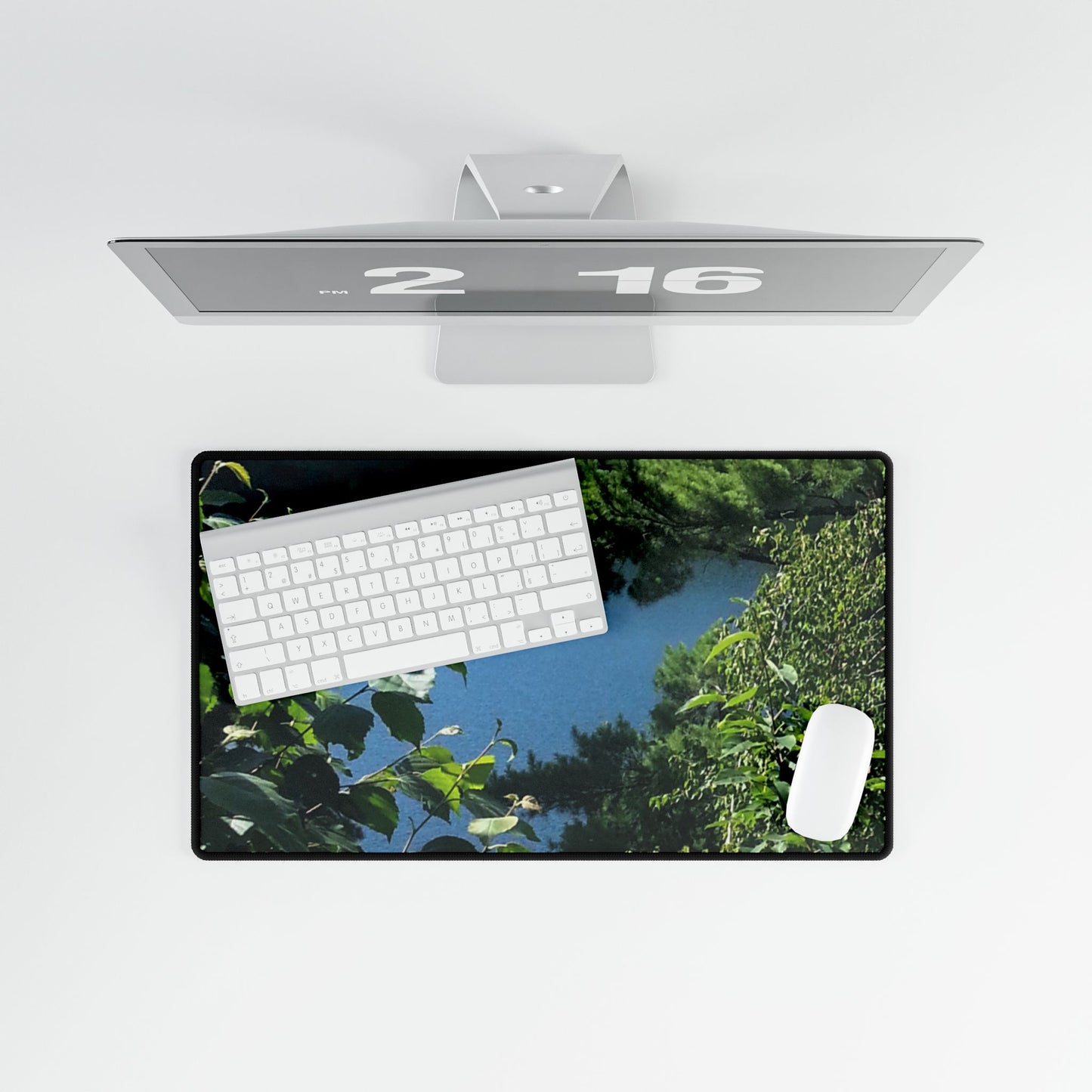 Computer Desk Mat -Nature-Inspired Lake View through Trees for Home Office