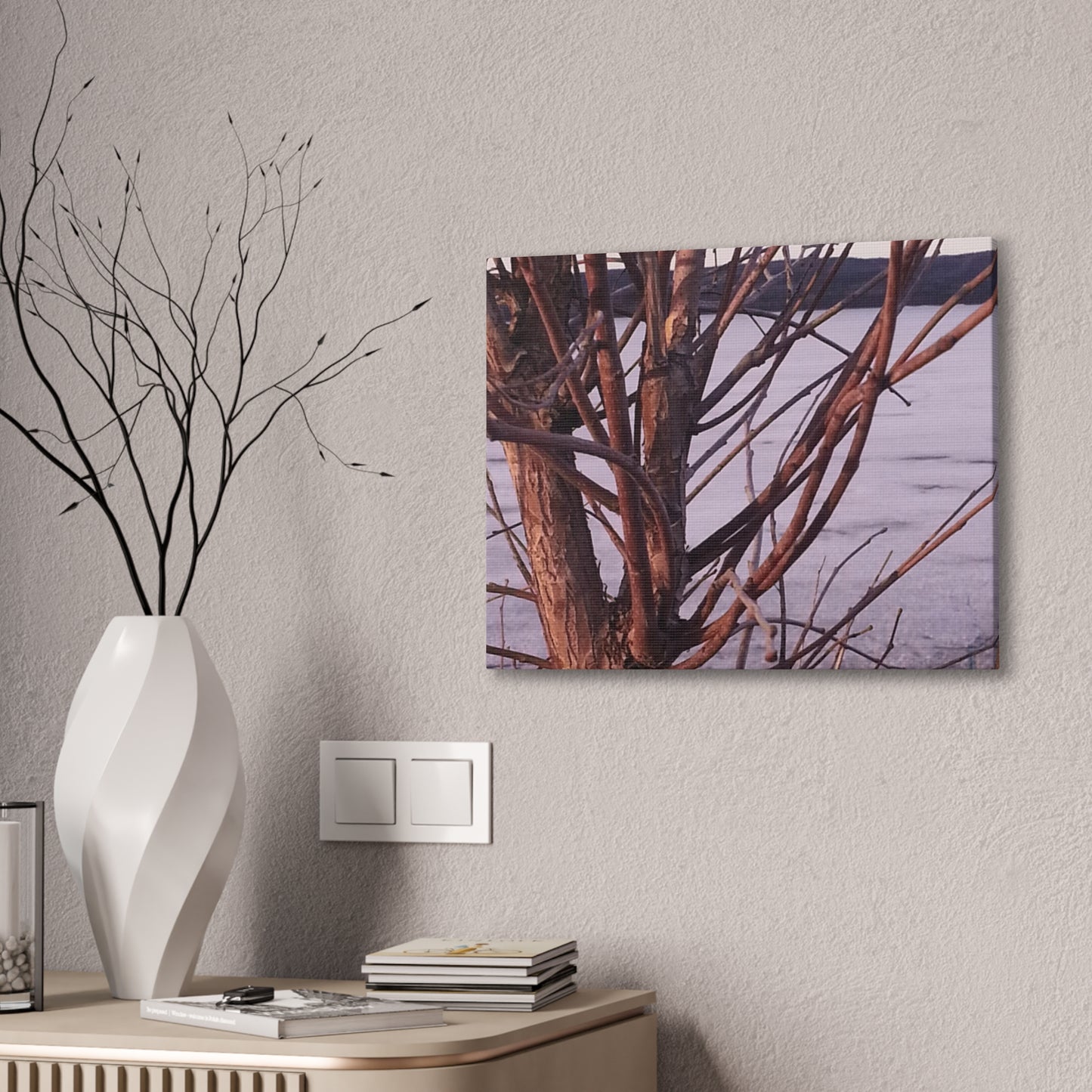 Canvas Wall Art - Nature-inspired - Serene Lake View with Bare Trees