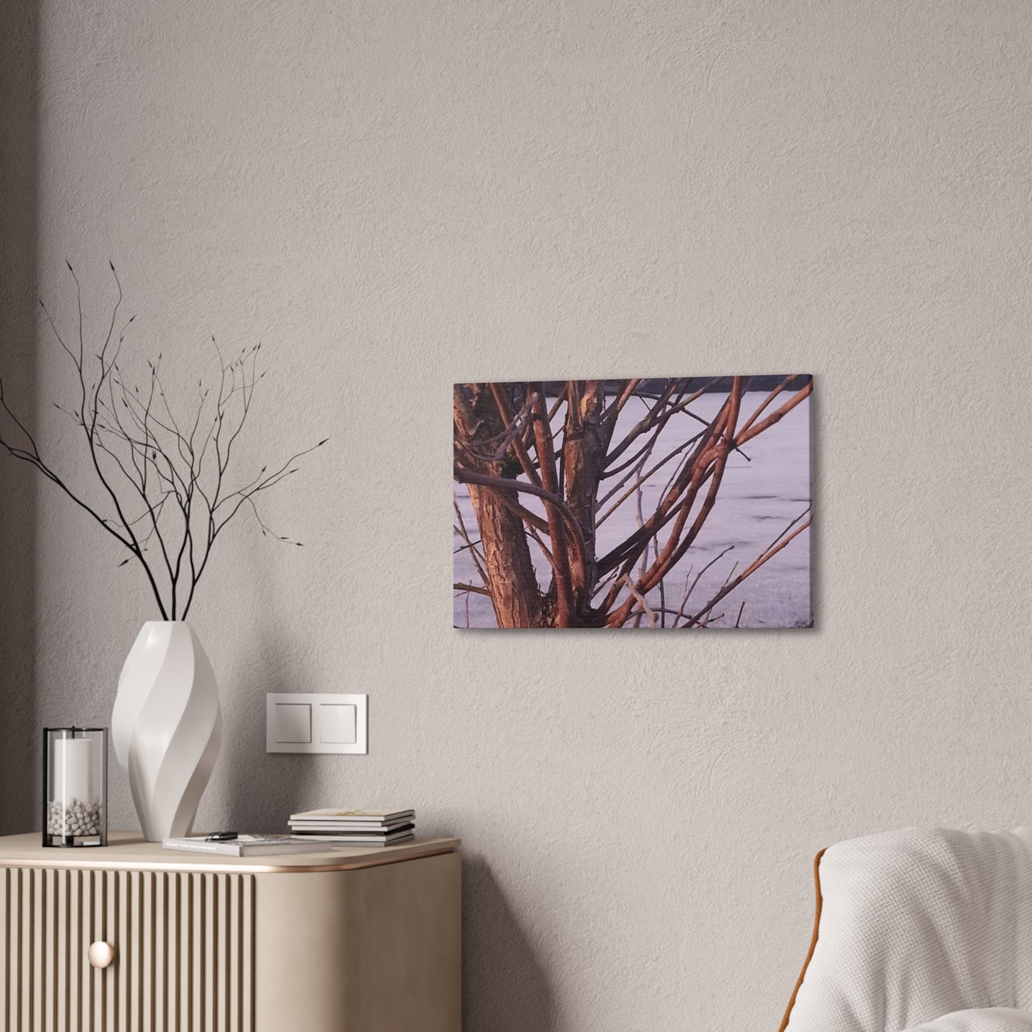 Canvas Wall Art - Nature-inspired - Serene Lake View with Bare Trees