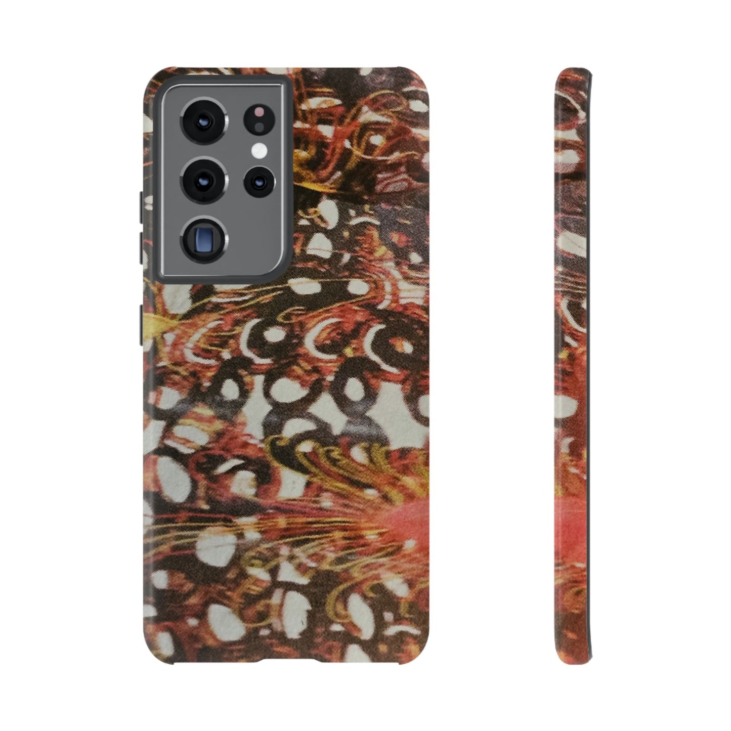 Phone Case - Textile Red Peacock-Like Design