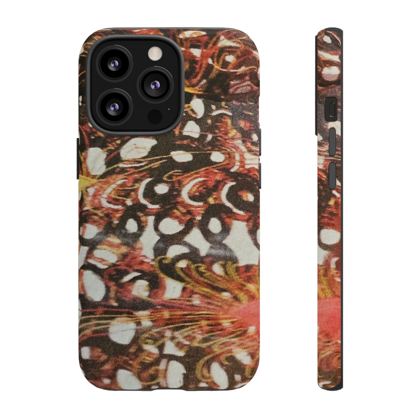 Phone Case - Textile Red Peacock-Like Design