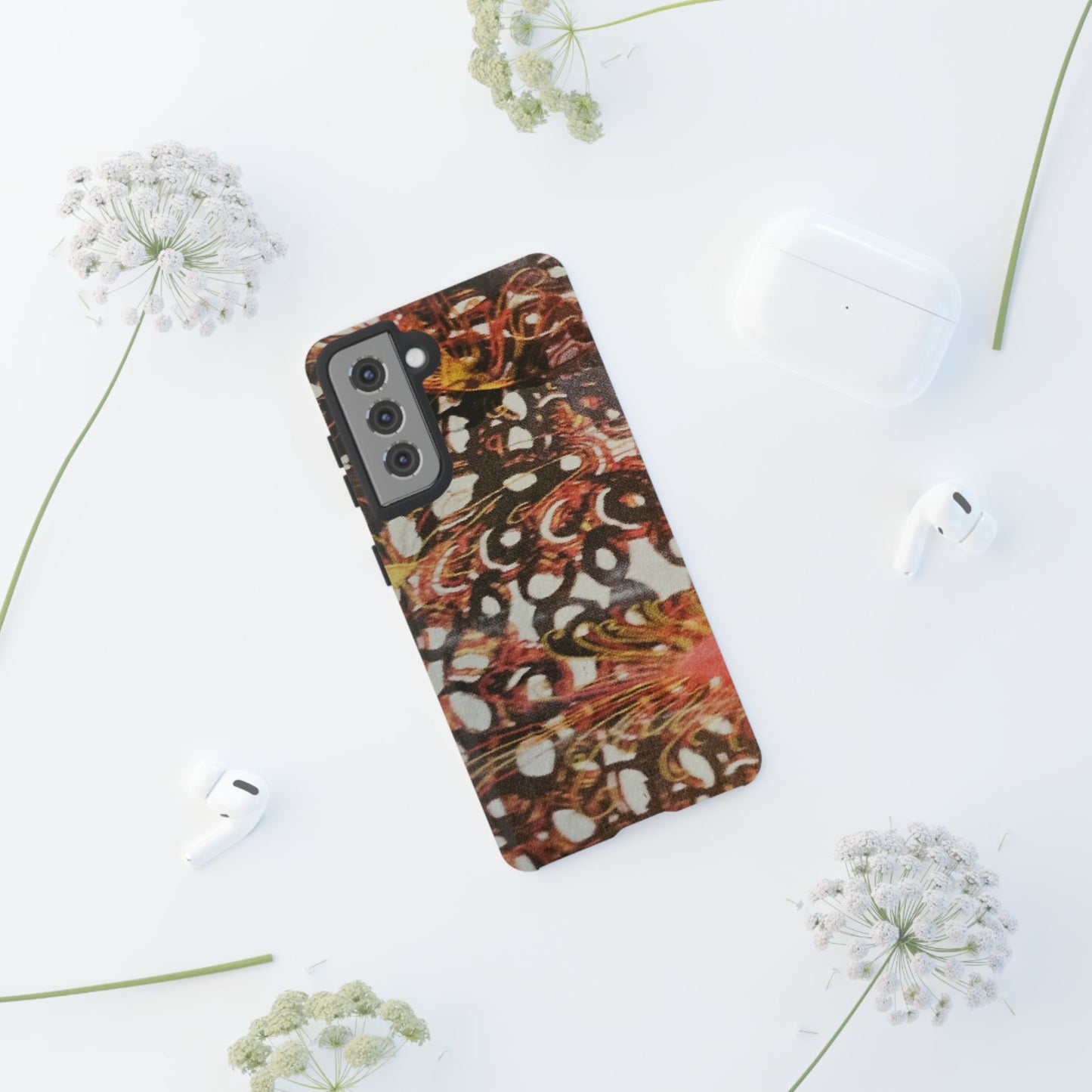 Phone Case - Textile Red Peacock-Like Design