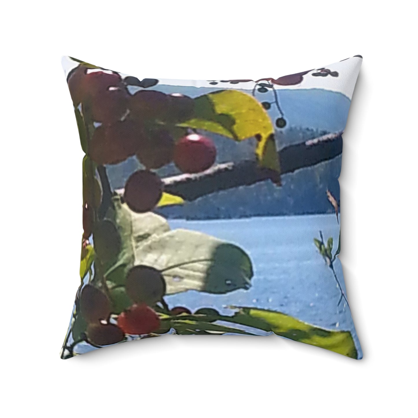 Nature-Inspired Decorative Square Pillow - #originalphotograph of Leaf and Berry