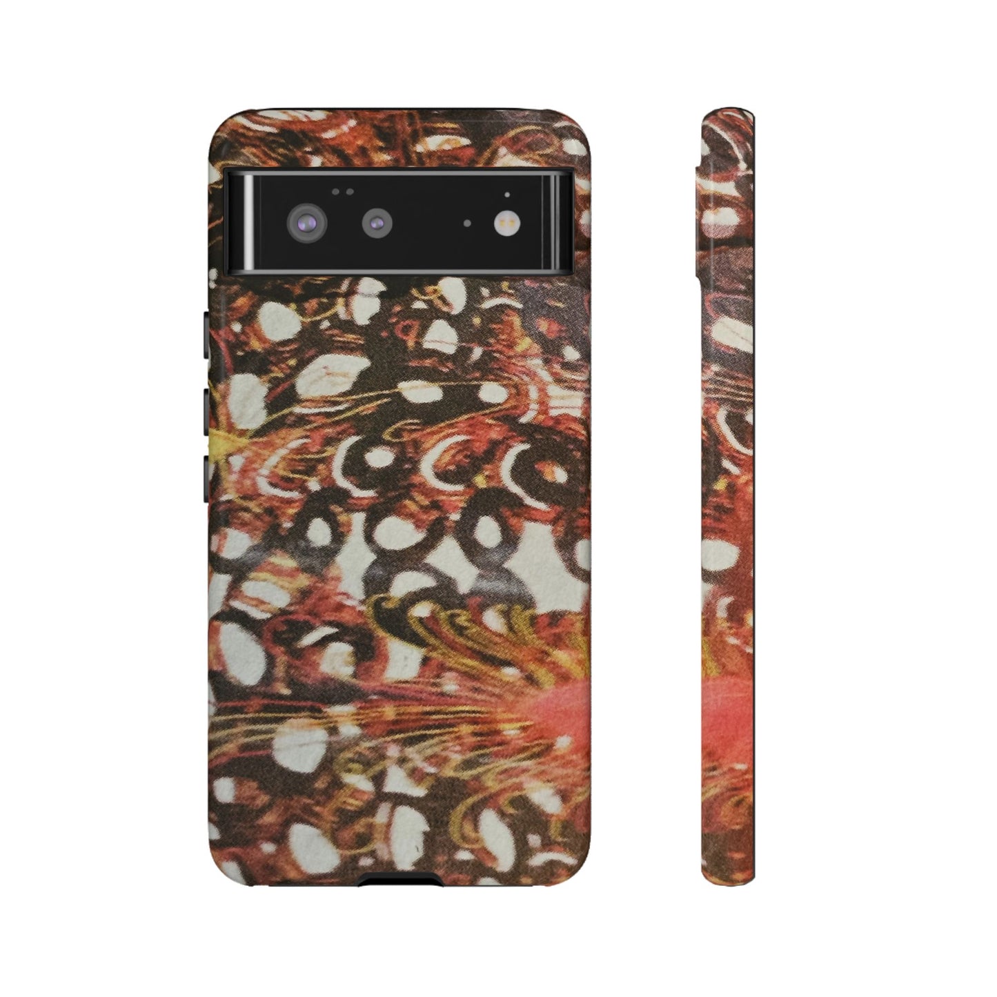 Phone Case - Textile Red Peacock-Like Design