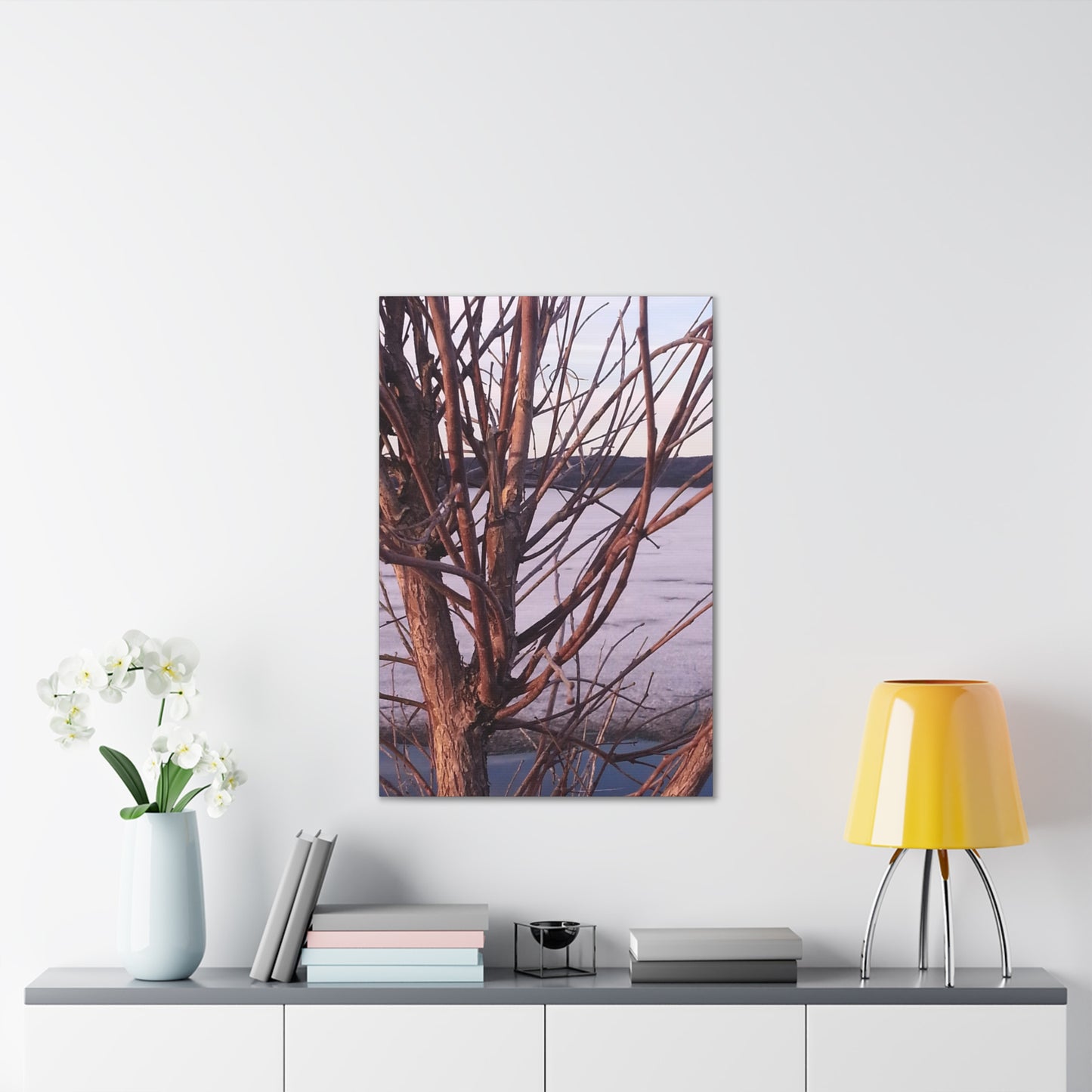 Canvas Wall Art - Nature-inspired - Serene Lake View with Bare Trees